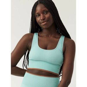 Outdoor Voices Seamless rib long line bra in mint, S